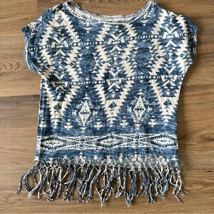 Denim & Supply Ralph Lauren Fringe Hem Top Aztec Southwestern Retro Blue Small